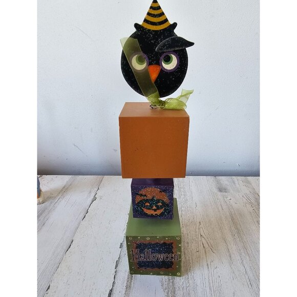 Jo-ann pumpkin block owl Halloween decor large unique shabby chic‎ - Picture 1 of 7
